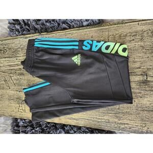 Adidas Black Jogger Pants with Blue Stripes and Logo - Youth Large